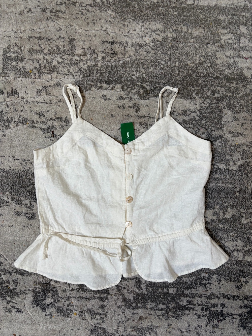 ICHI brand Women's White Button Front Linen Peplum Cami Top